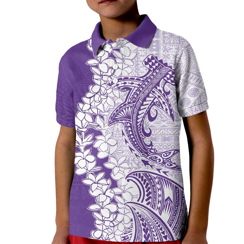 Polynesian Purple Plumeria Lei Kid Polo Shirt with Hammerhead Shark LT7 Kid Purple - Polynesian Pride
