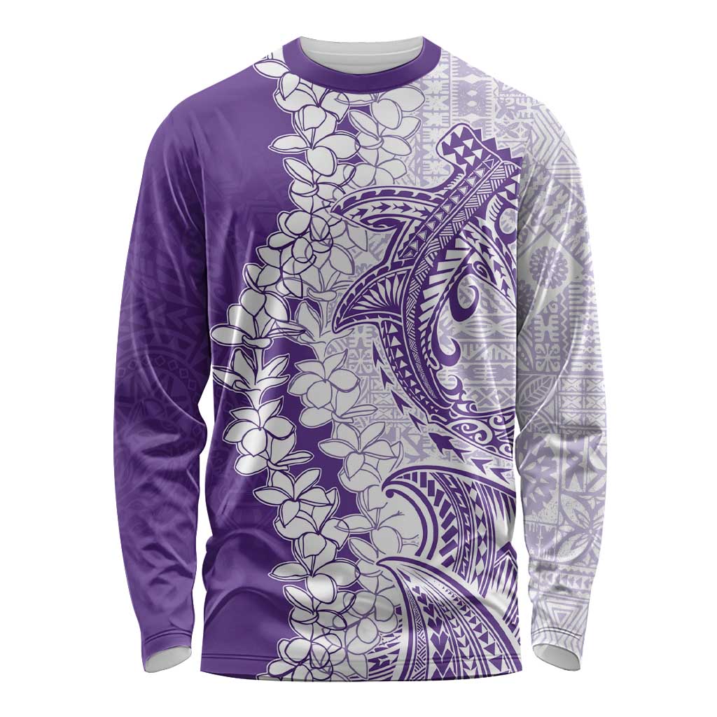 Polynesian Purple Plumeria Lei Long Sleeve Shirt with Hammerhead Shark LT7 Unisex Purple - Polynesian Pride