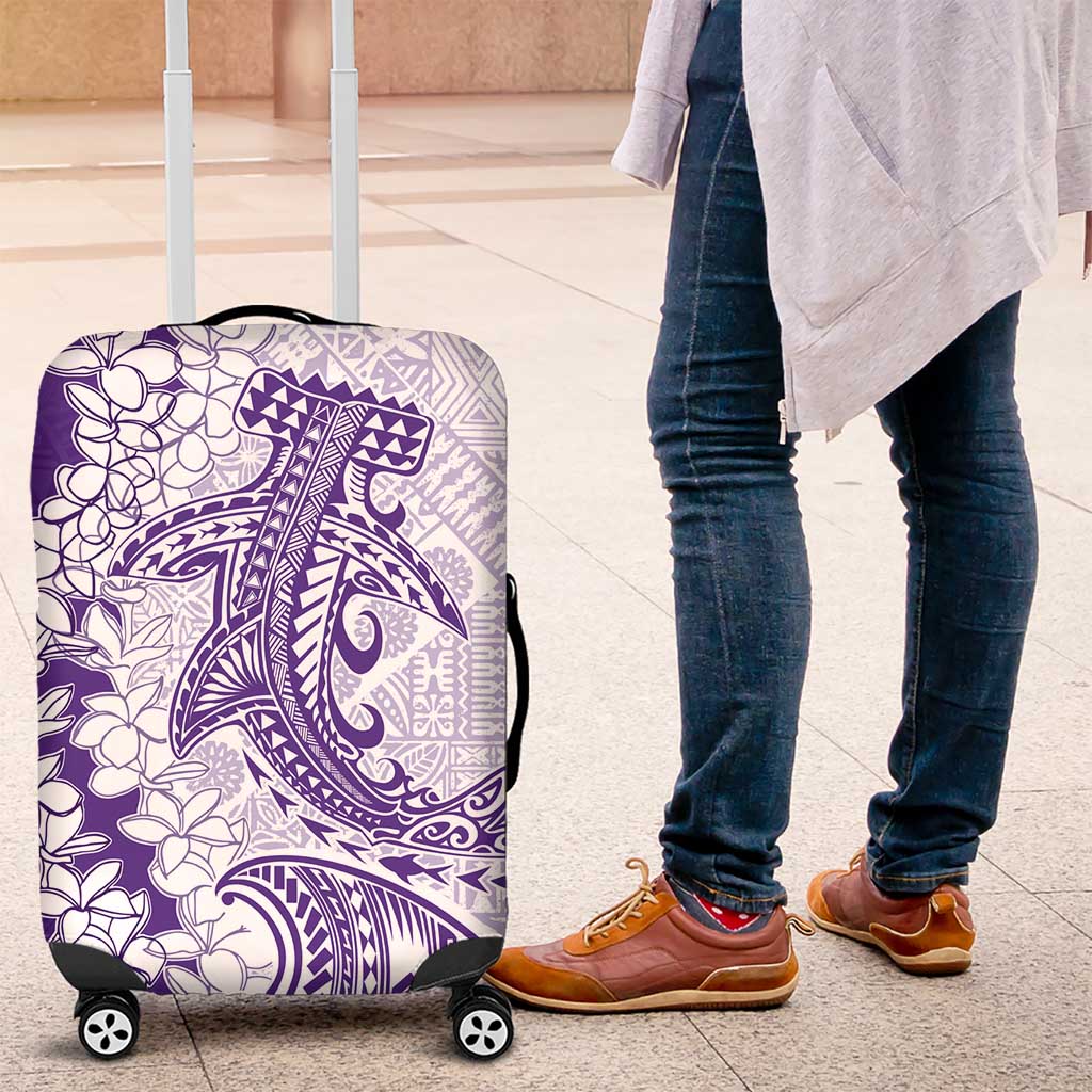 Polynesian Purple Plumeria Lei Luggage Cover with Hammerhead Shark LT7 Purple - Polynesian Pride