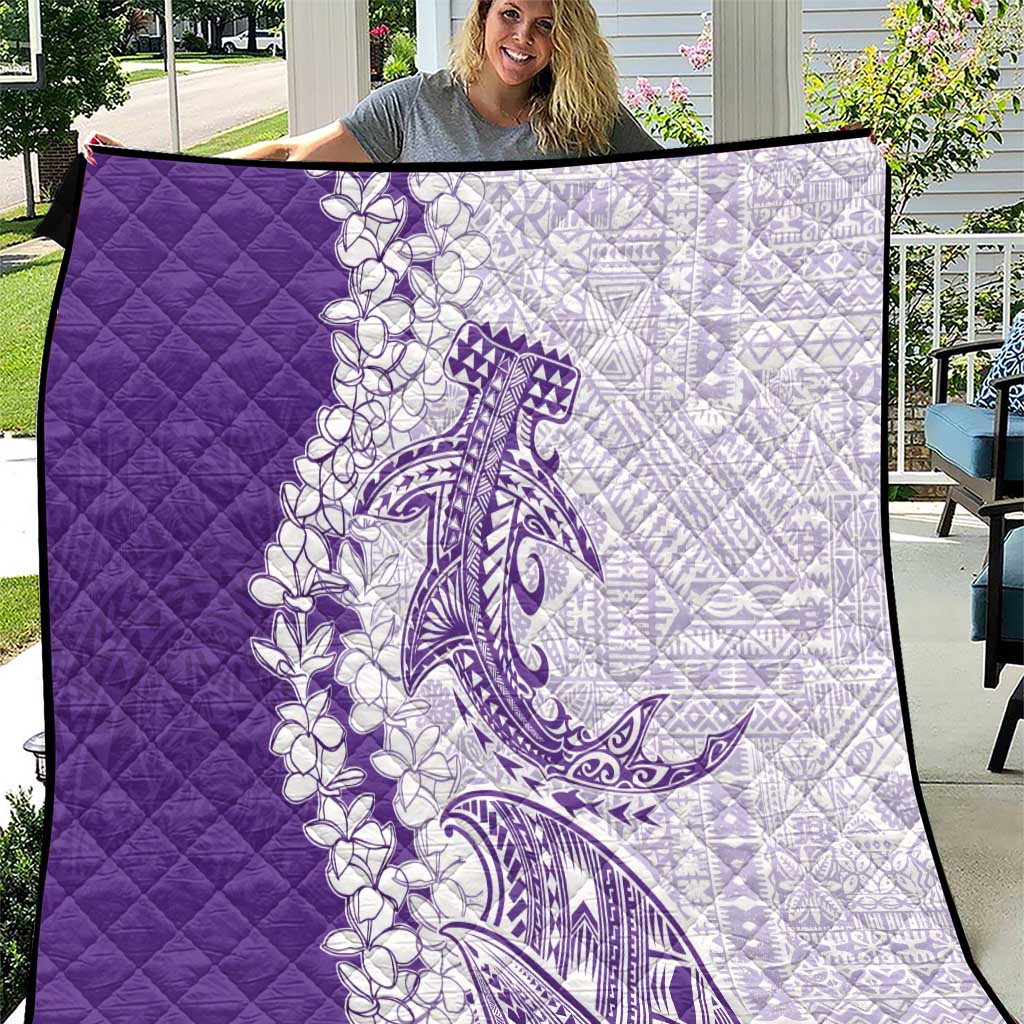 Polynesian Purple Plumeria Lei Quilt with Hammerhead Shark LT7 Purple - Polynesian Pride