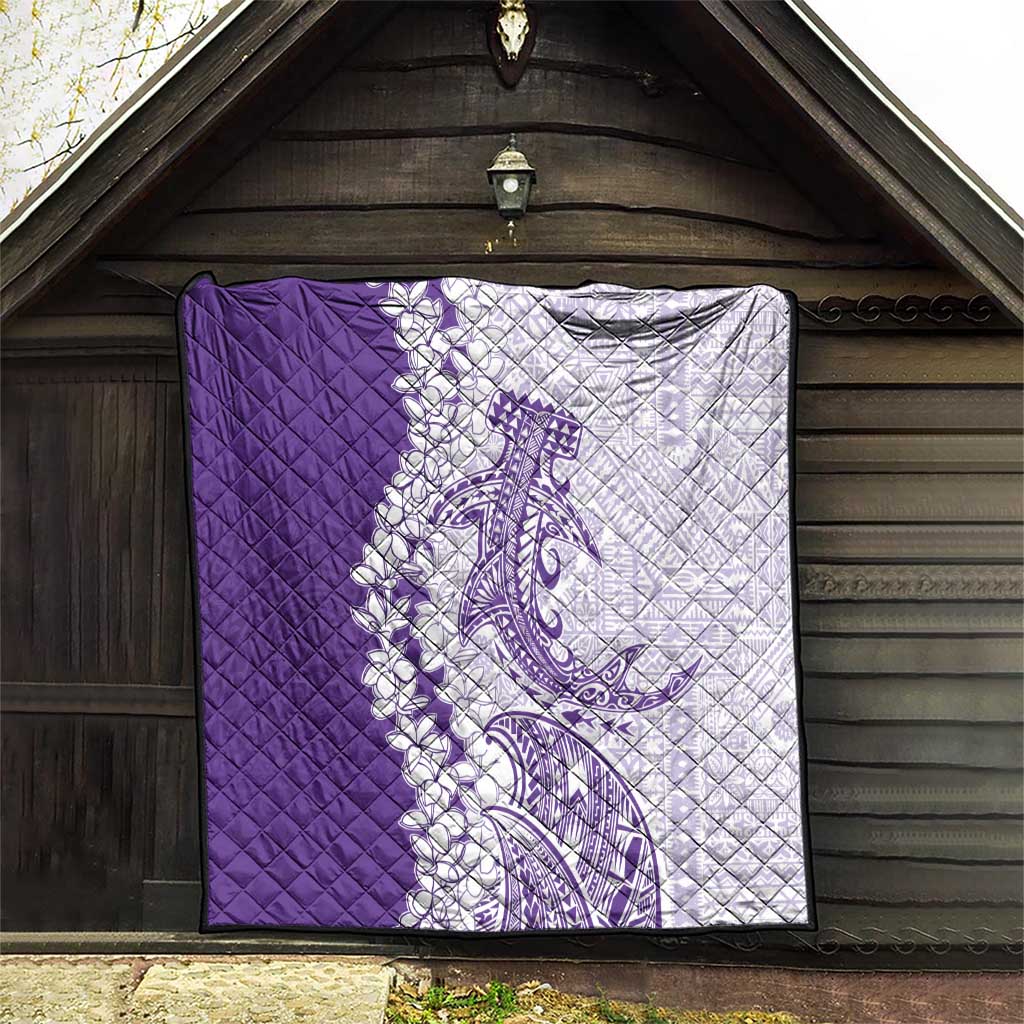 Polynesian Purple Plumeria Lei Quilt with Hammerhead Shark