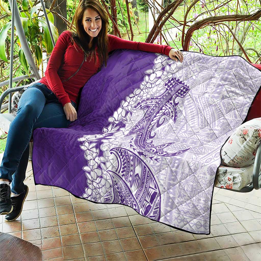 Polynesian Purple Plumeria Lei Quilt with Hammerhead Shark
