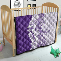 Polynesian Purple Plumeria Lei Quilt with Hammerhead Shark