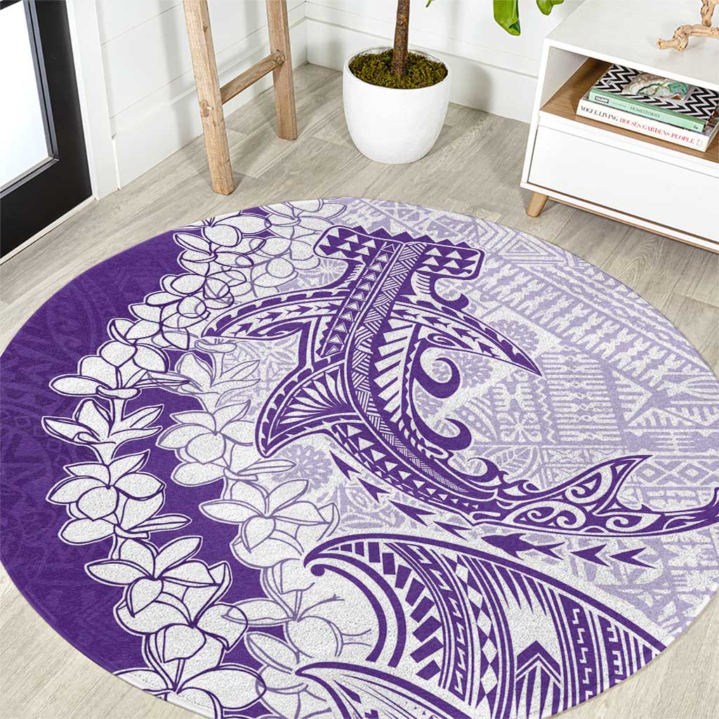 Polynesian Purple Plumeria Lei Round Carpet with Hammerhead Shark LT7 Purple - Polynesian Pride