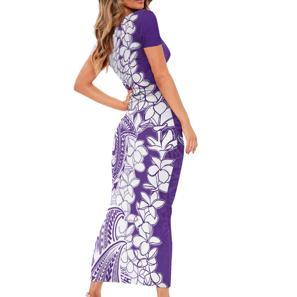 Polynesian Purple Plumeria Lei Short Sleeve Bodycon Dress with Hammerhead Shark LT7 - Polynesian Pride