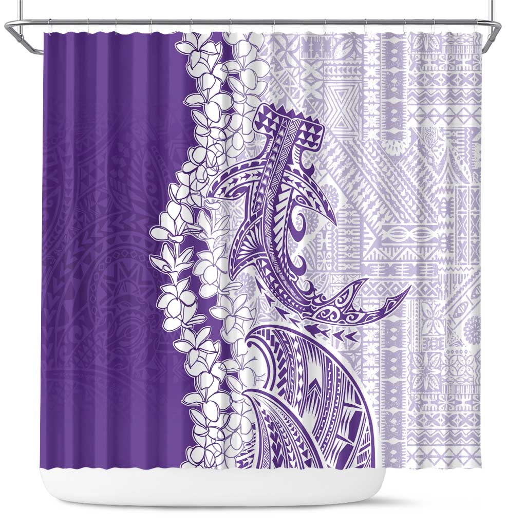 Polynesian Purple Plumeria Lei Shower Curtain with Hammerhead Shark LT7 Purple - Polynesian Pride