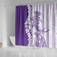 Polynesian Purple Plumeria Lei Shower Curtain with Hammerhead Shark