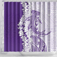 Polynesian Purple Plumeria Lei Shower Curtain with Hammerhead Shark