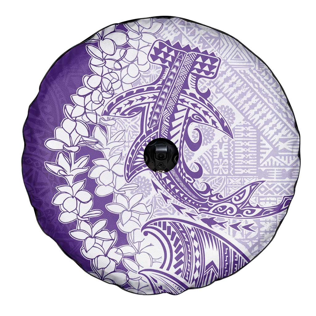 Polynesian Purple Plumeria Lei Spare Tire Cover with Hammerhead Shark