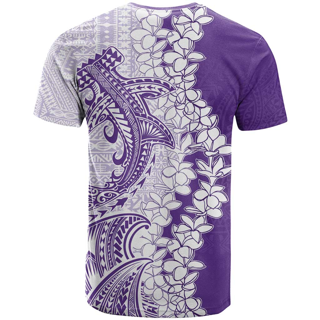 Polynesian Purple Plumeria Lei T Shirt with Hammerhead Shark