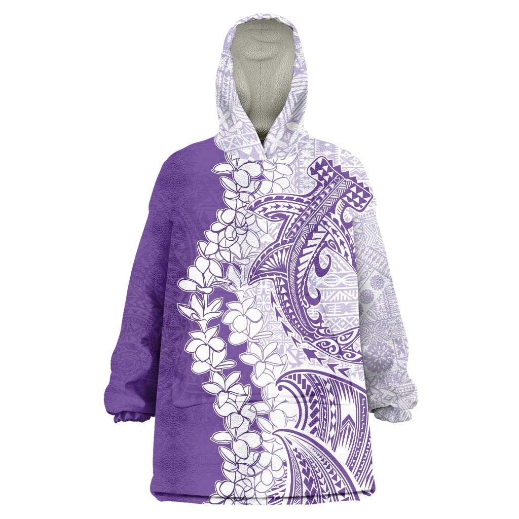 Polynesian Purple Plumeria Lei Wearable Blanket Hoodie with Hammerhead Shark LT7 One Size Purple - Polynesian Pride