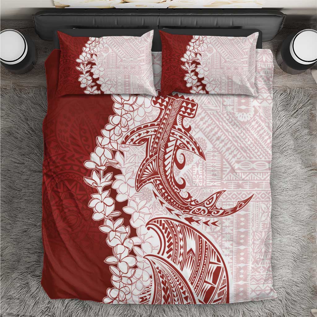 Polynesian Crimson Plumeria Lei Bedding Set with Hammerhead Shark LT7 Red - Polynesian Pride