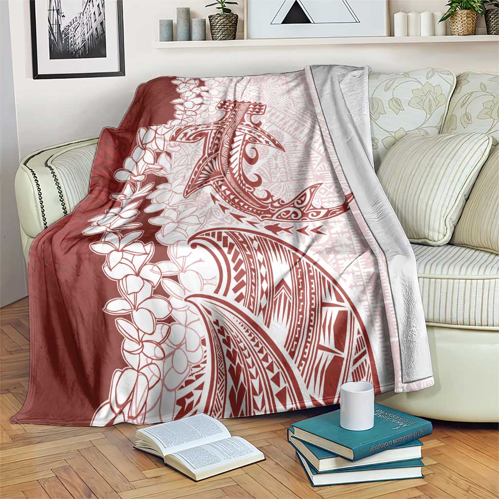 Polynesian Crimson Plumeria Lei Blanket with Hammerhead Shark
