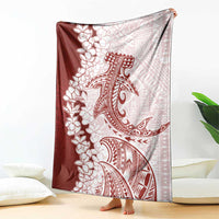 Polynesian Crimson Plumeria Lei Blanket with Hammerhead Shark