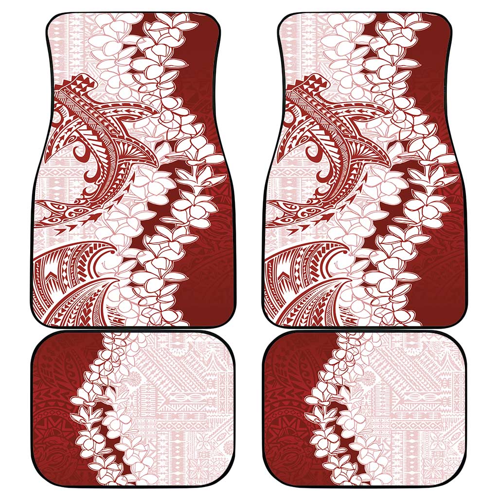 Polynesian Crimson Plumeria Lei Car Mats with Hammerhead Shark