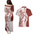 Polynesian Crimson Plumeria Lei Couples Matching Puletasi and Hawaiian Shirt with Hammerhead Shark