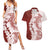Polynesian Crimson Plumeria Lei Couples Matching Summer Maxi Dress and Hawaiian Shirt with Hammerhead Shark