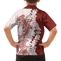 Polynesian Crimson Plumeria Lei Family Matching Tank Maxi Dress and Hawaiian Shirt with Hammerhead Shark LT7 - Polynesian Pride