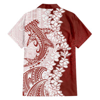 Polynesian Crimson Plumeria Lei Family Matching Tank Maxi Dress and Hawaiian Shirt with Hammerhead Shark LT7 - Polynesian Pride