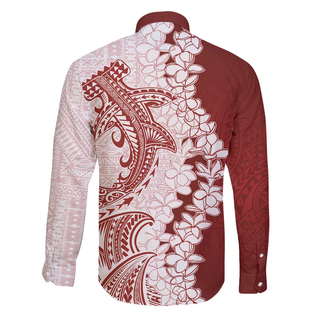 Polynesian Crimson Plumeria Lei Family Matching Tank Maxi Dress and Hawaiian Shirt with Hammerhead Shark LT7 - Polynesian Pride