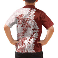 Polynesian Crimson Plumeria Lei Kid Hawaiian Shirt with Hammerhead Shark