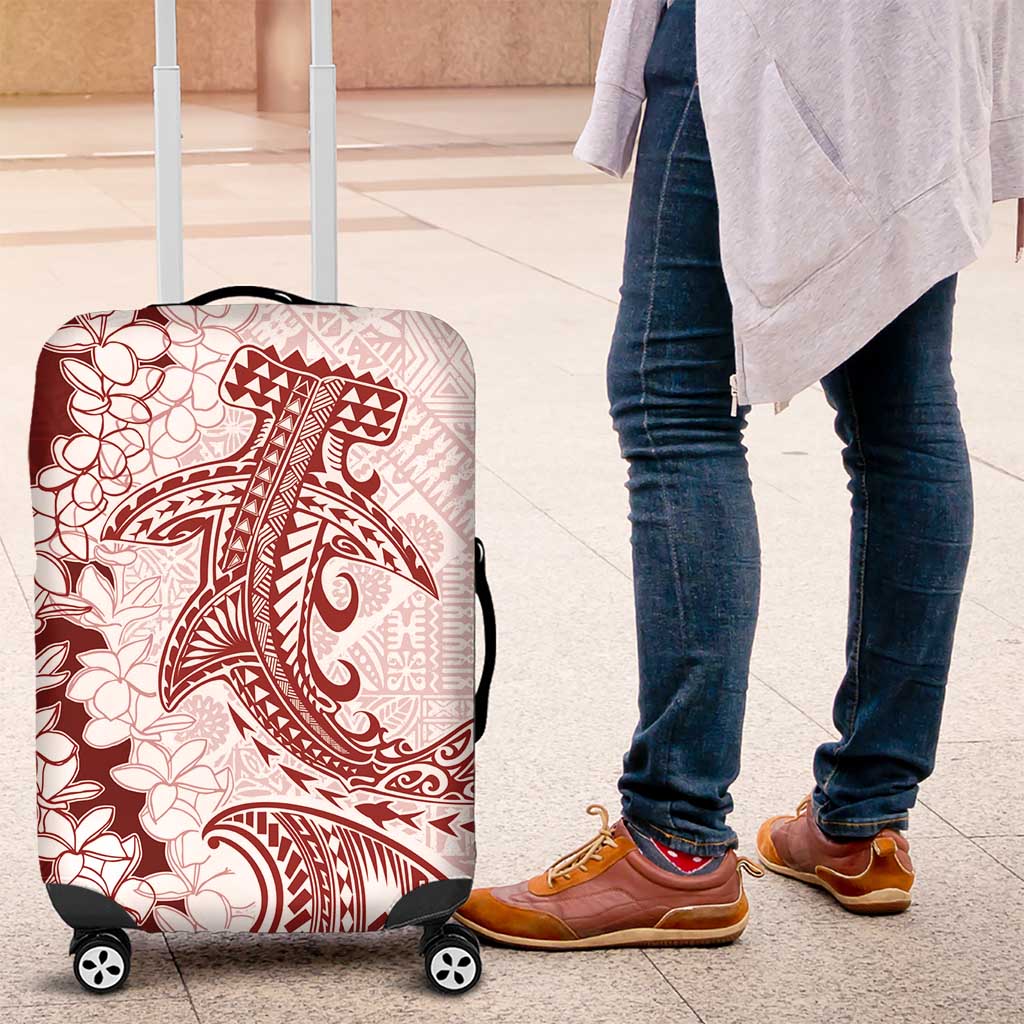 Polynesian Crimson Plumeria Lei Luggage Cover with Hammerhead Shark LT7 Red - Polynesian Pride
