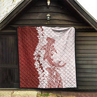Polynesian Crimson Plumeria Lei Quilt with Hammerhead Shark