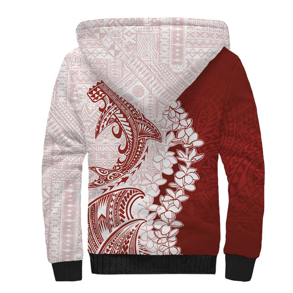 Polynesian Sherpa Hoodie Hawaiian Warrior and Aloha Girl With Hammerhead Shark Tattoos Green LT6