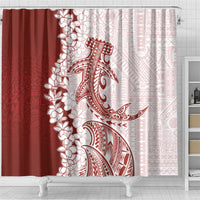 Polynesian Crimson Plumeria Lei Shower Curtain with Hammerhead Shark