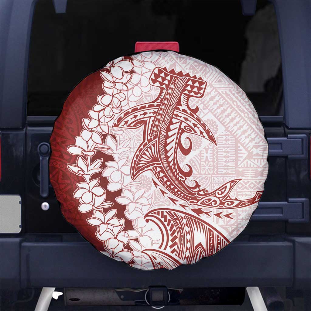 Polynesian Crimson Plumeria Lei Spare Tire Cover with Hammerhead Shark