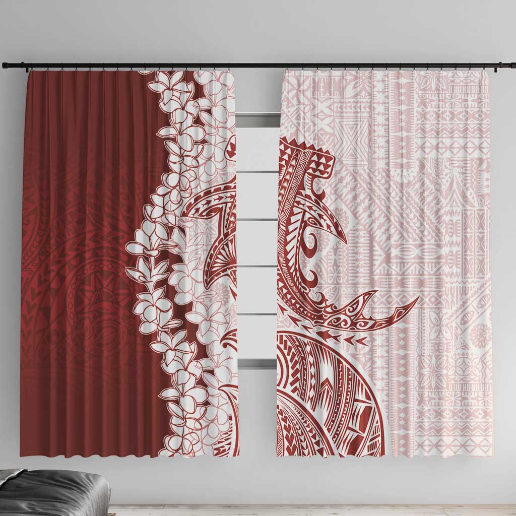 Polynesian Crimson Plumeria Lei Window Curtain with Hammerhead Shark LT7 With Hooks Red - Polynesian Pride