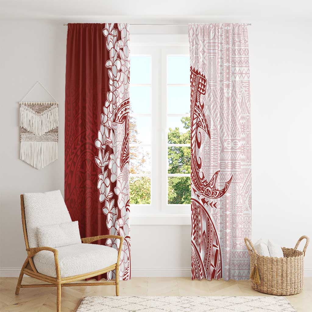 Polynesian Crimson Plumeria Lei Window Curtain with Hammerhead Shark