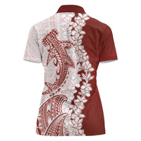 Polynesian Crimson Plumeria Lei Women Polo Shirt with Hammerhead Shark