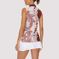 Polynesian Crimson Plumeria Lei Women Sleeveless Polo Shirt with Hammerhead Shark