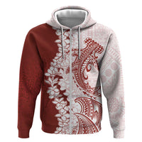Polynesian Crimson Plumeria Lei Zip Hoodie with Hammerhead Shark LT7 Zip Hoodie Red - Polynesian Pride
