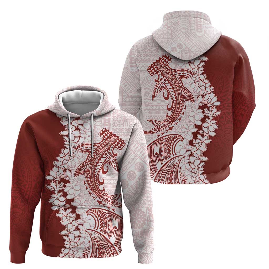 Polynesian Crimson Plumeria Lei Zip Hoodie with Hammerhead Shark LT7 - Polynesian Pride