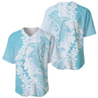 Polynesian Turquoise Plumeria Lei Baseball Jersey with Hammerhead Shark LT7 - Polynesian Pride
