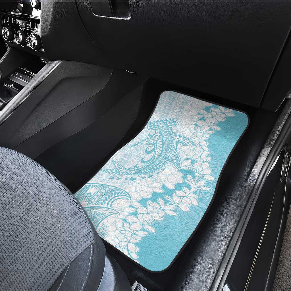 Polynesian Turquoise Plumeria Lei Car Mats with Hammerhead Shark