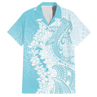 Polynesian Turquoise Plumeria Lei Family Matching Tank Maxi Dress and Hawaiian Shirt with Hammerhead Shark LT7 Dad's Shirt - Short Sleeve Turquoise - Polynesian Pride