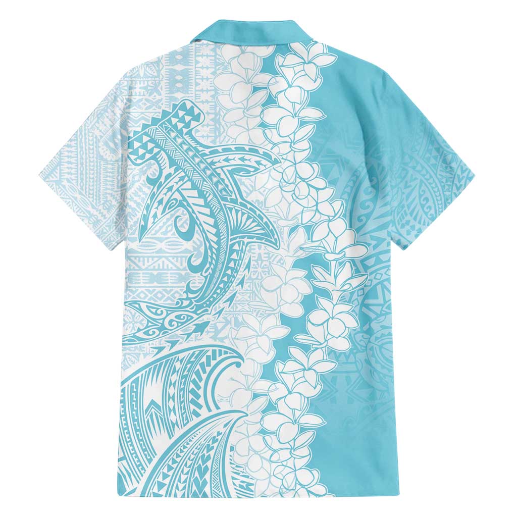 Polynesian Turquoise Plumeria Lei Family Matching Tank Maxi Dress and Hawaiian Shirt with Hammerhead Shark LT7 - Polynesian Pride