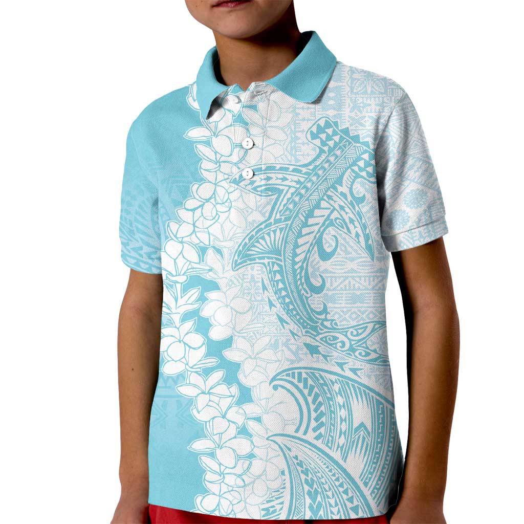 Polynesian Turquoise Plumeria Lei Kid Polo Shirt with Hammerhead Shark LT7 Kid Turquoise - Polynesian Pride