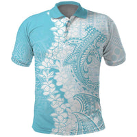 Polynesian Turquoise Plumeria Lei Polo Shirt with Hammerhead Shark