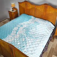 Polynesian Turquoise Plumeria Lei Quilt with Hammerhead Shark