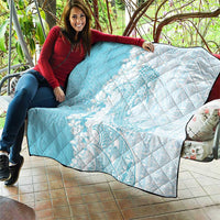 Polynesian Turquoise Plumeria Lei Quilt with Hammerhead Shark