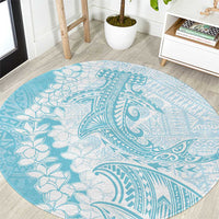 Polynesian Turquoise Plumeria Lei Round Carpet with Hammerhead Shark LT7 Turquoise - Polynesian Pride
