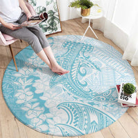 Polynesian Turquoise Plumeria Lei Round Carpet with Hammerhead Shark LT7 - Polynesian Pride