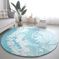 Polynesian Turquoise Plumeria Lei Round Carpet with Hammerhead Shark LT7 - Polynesian Pride