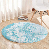 Polynesian Turquoise Plumeria Lei Round Carpet with Hammerhead Shark LT7 - Polynesian Pride