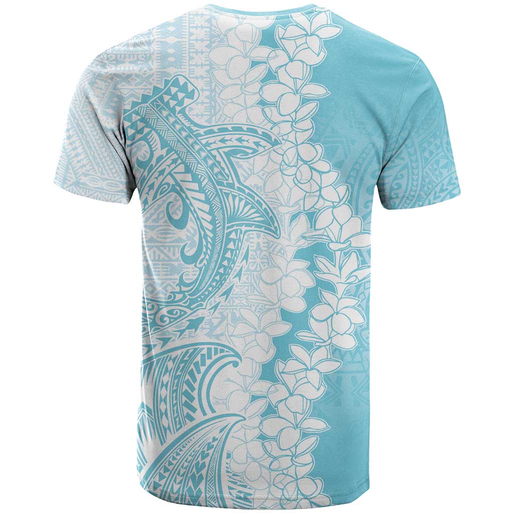 Polynesian Turquoise Plumeria Lei T Shirt with Hammerhead Shark