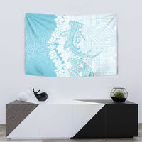 Polynesian Turquoise Plumeria Lei Tapestry with Hammerhead Shark
